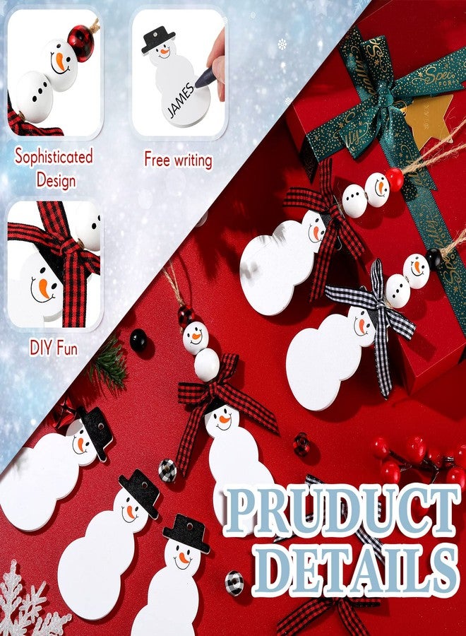 Vicenpal 12 Pcs Christmas Stocking Name Tags Unfinished Wooden Stocking Hanging Tags with Wood Beads Buffalo Plaid Bows for Xmas Home Farmhouse Decor - Image 4